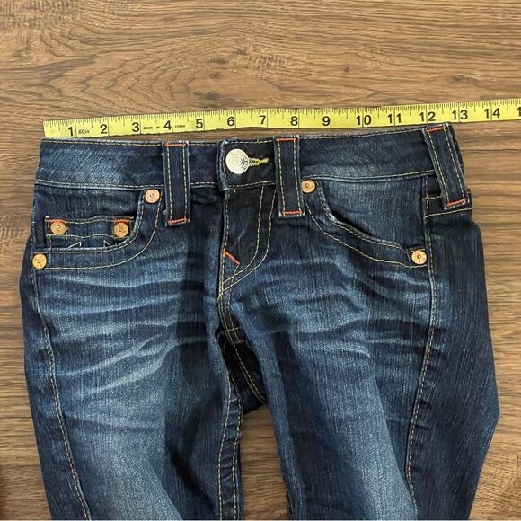 True Religion Low Rise Capri Blue Denim Jeans with Orange Stitching Size 24 - Picture 5 of 11
